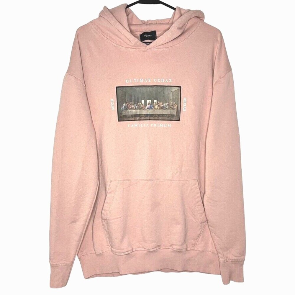 Family First Milano Men Small Pink Hooded Long-Sleeve Relaxed Last Supper Casual